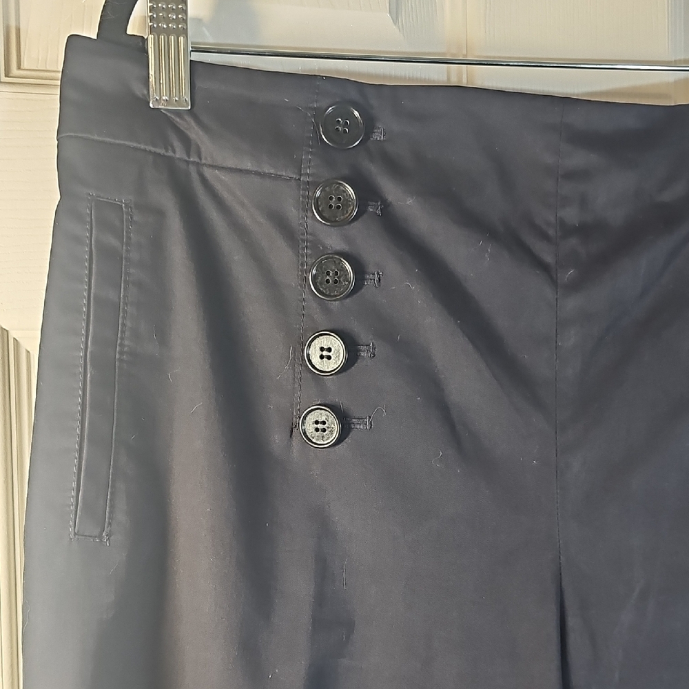 Ann Taylor Navy Side Zip Button-Front Wide Leg  Trousers Size 12 EUC - Picture 3 of 12